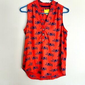 Anthropologie Maeve Sz 0 Top Womens Blouse Octopus V-Neck Ruffle Sleeveless Top